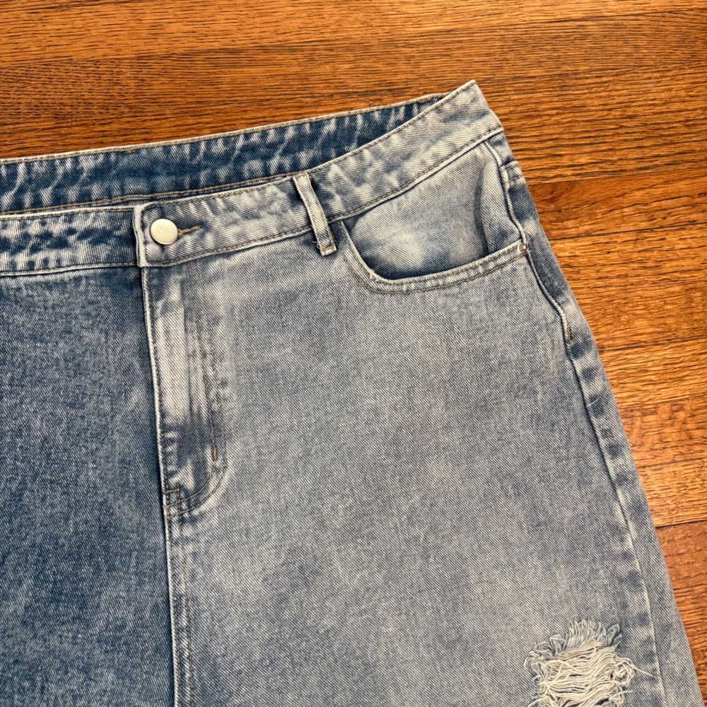 Acid‎ Wash Ripped Distressed Wide Leg Jeans Relaxed Fit Denim Fashion Pants XXL - Picture 4 of 11